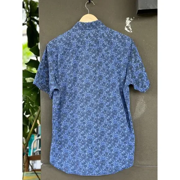 Robert Graham Men’s Medium Blue Abstract Print Short Sleeve Button Down Shirt - Picture 3 of 7